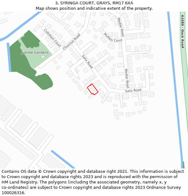 3, SYRINGA COURT, GRAYS, RM17 6XA: Location map and indicative extent of plot