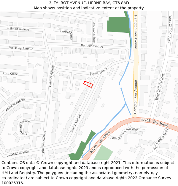 3, TALBOT AVENUE, HERNE BAY, CT6 8AD: Location map and indicative extent of plot