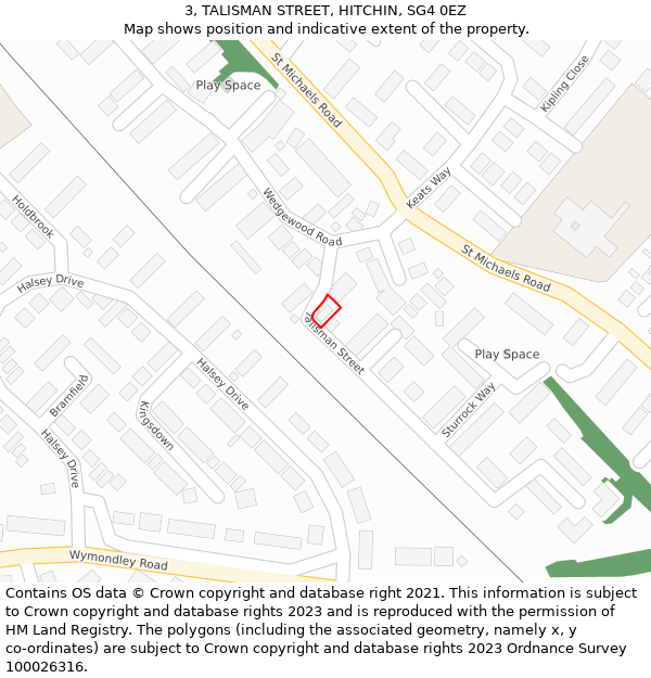 3, TALISMAN STREET, HITCHIN, SG4 0EZ: Location map and indicative extent of plot