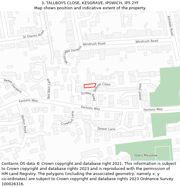 3, TALLBOYS CLOSE, KESGRAVE, IPSWICH, IP5 2YF: Location map and indicative extent of plot