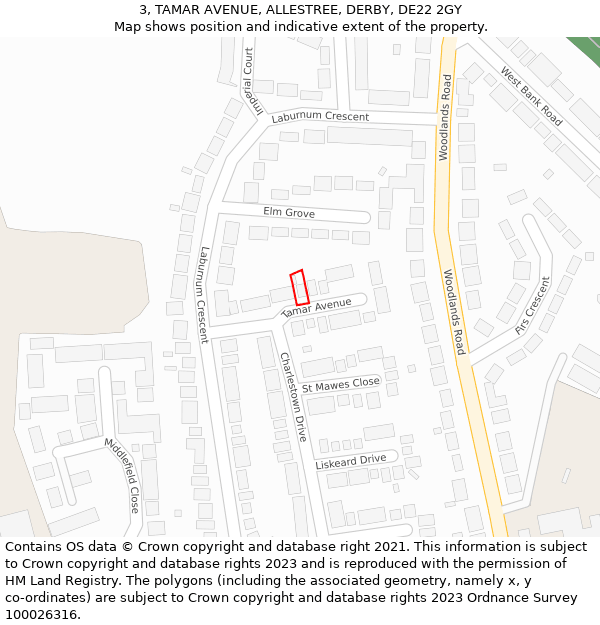 3, TAMAR AVENUE, ALLESTREE, DERBY, DE22 2GY: Location map and indicative extent of plot