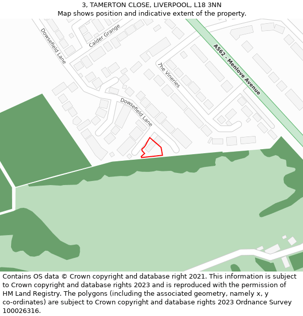 3, TAMERTON CLOSE, LIVERPOOL, L18 3NN: Location map and indicative extent of plot