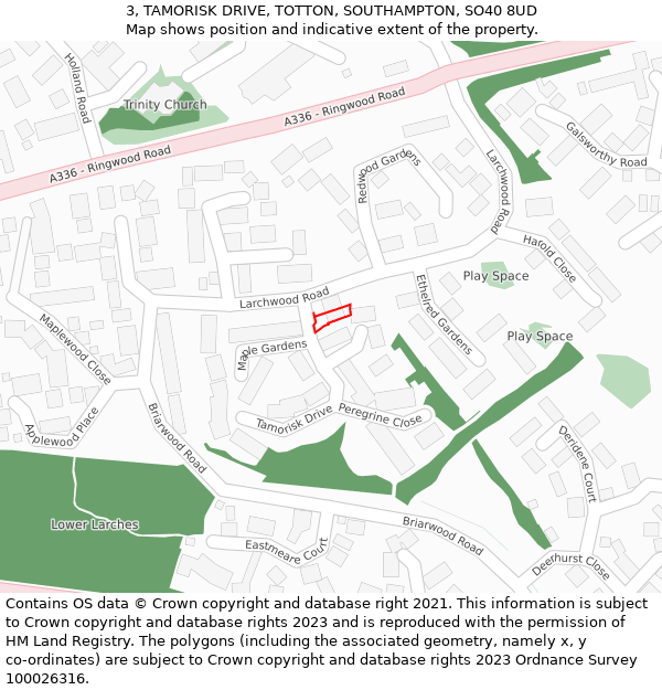 3, TAMORISK DRIVE, TOTTON, SOUTHAMPTON, SO40 8UD: Location map and indicative extent of plot