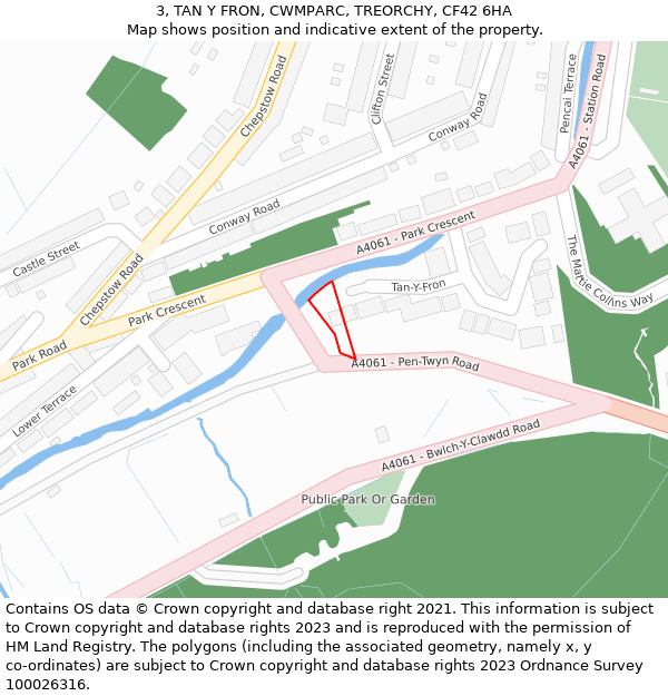 3, TAN Y FRON, CWMPARC, TREORCHY, CF42 6HA: Location map and indicative extent of plot