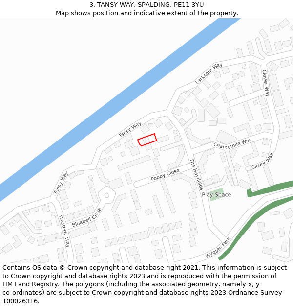 3, TANSY WAY, SPALDING, PE11 3YU: Location map and indicative extent of plot