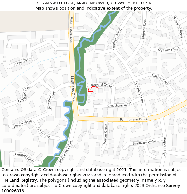 3, TANYARD CLOSE, MAIDENBOWER, CRAWLEY, RH10 7JN: Location map and indicative extent of plot