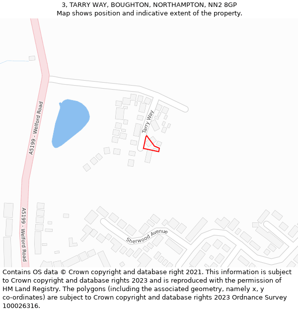 3, TARRY WAY, BOUGHTON, NORTHAMPTON, NN2 8GP: Location map and indicative extent of plot