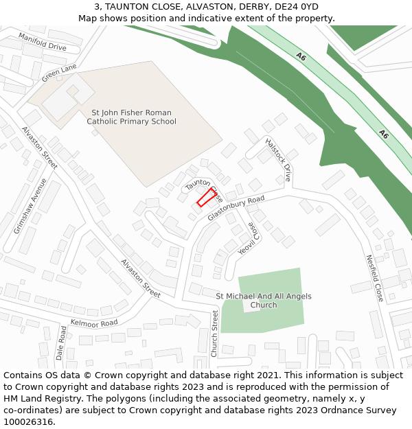 3, TAUNTON CLOSE, ALVASTON, DERBY, DE24 0YD: Location map and indicative extent of plot