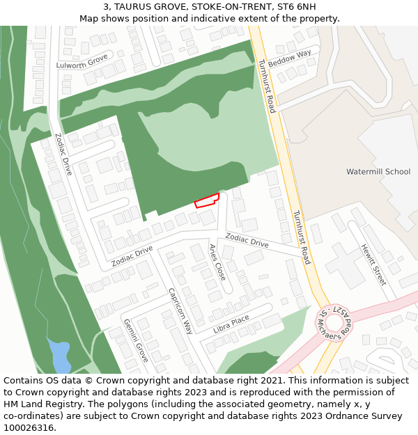 3, TAURUS GROVE, STOKE-ON-TRENT, ST6 6NH: Location map and indicative extent of plot