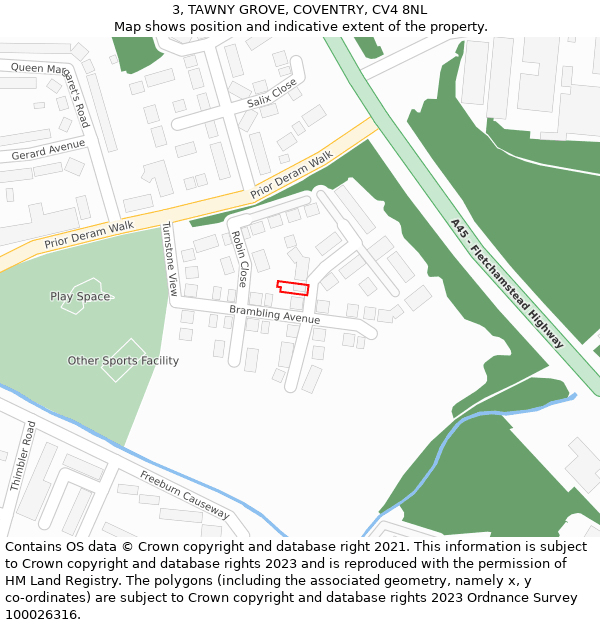 3, TAWNY GROVE, COVENTRY, CV4 8NL: Location map and indicative extent of plot