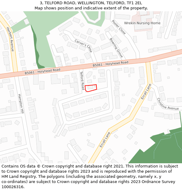 3, TELFORD ROAD, WELLINGTON, TELFORD, TF1 2EL: Location map and indicative extent of plot