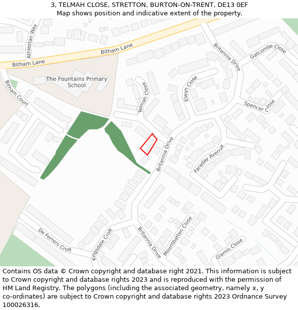 3, TELMAH CLOSE, STRETTON, BURTON-ON-TRENT, DE13 0EF: Location map and indicative extent of plot