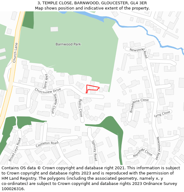 3, TEMPLE CLOSE, BARNWOOD, GLOUCESTER, GL4 3ER: Location map and indicative extent of plot