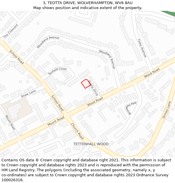 3, TEOTTA DRIVE, WOLVERHAMPTON, WV6 8AU: Location map and indicative extent of plot