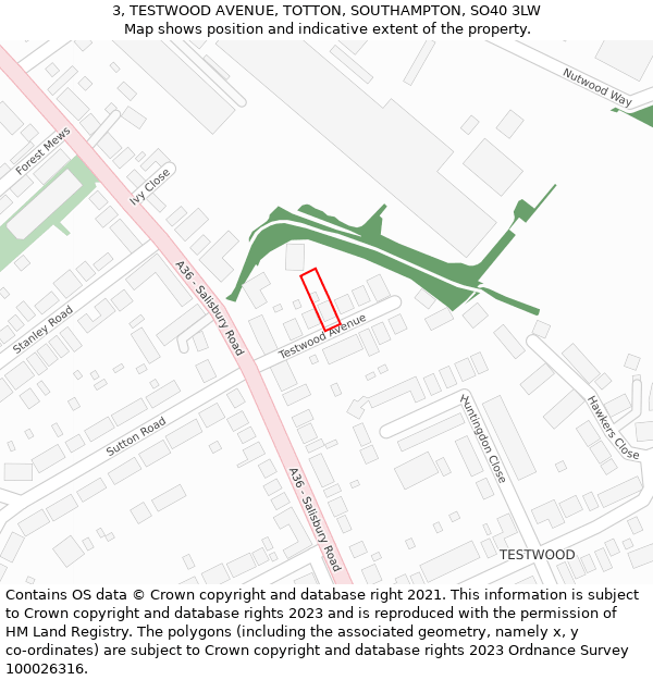 3, TESTWOOD AVENUE, TOTTON, SOUTHAMPTON, SO40 3LW: Location map and indicative extent of plot