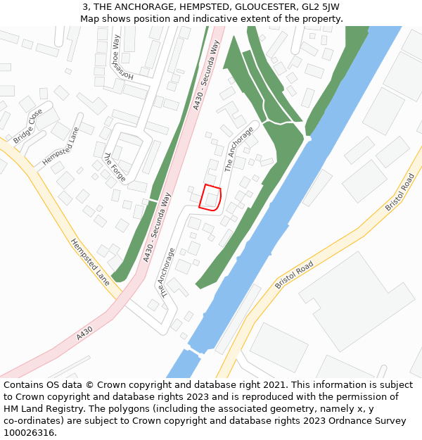 3, THE ANCHORAGE, HEMPSTED, GLOUCESTER, GL2 5JW: Location map and indicative extent of plot