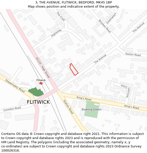 3, THE AVENUE, FLITWICK, BEDFORD, MK45 1BP: Location map and indicative extent of plot