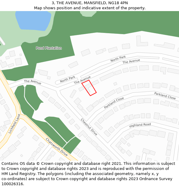 3, THE AVENUE, MANSFIELD, NG18 4PN: Location map and indicative extent of plot