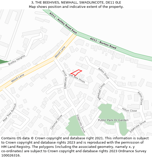 3, THE BEEHIVES, NEWHALL, SWADLINCOTE, DE11 0LE: Location map and indicative extent of plot