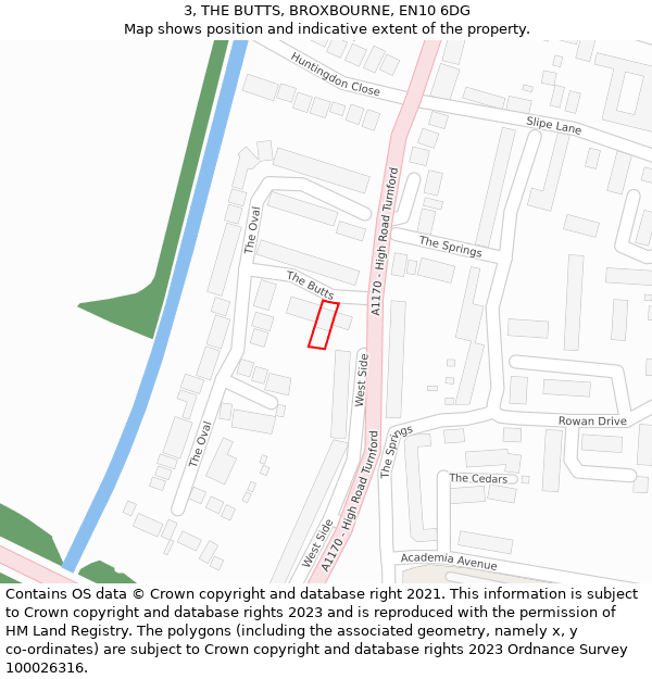 3, THE BUTTS, BROXBOURNE, EN10 6DG: Location map and indicative extent of plot