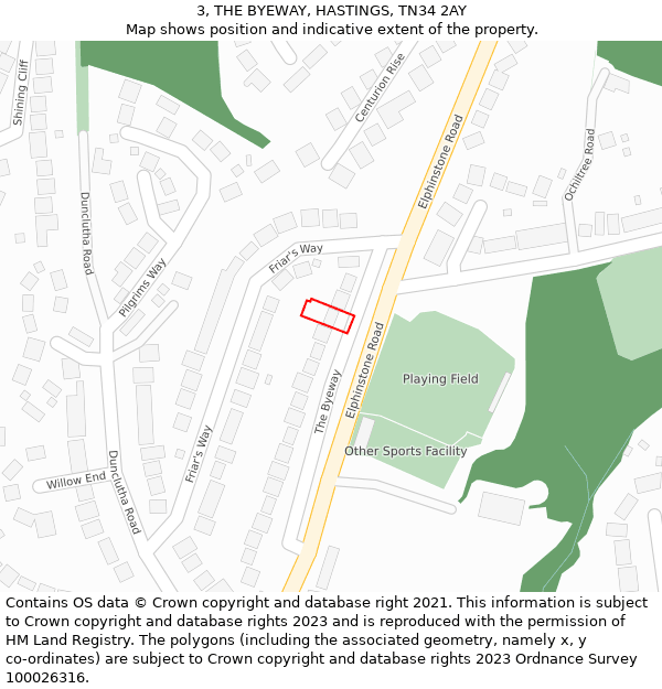 3, THE BYEWAY, HASTINGS, TN34 2AY: Location map and indicative extent of plot