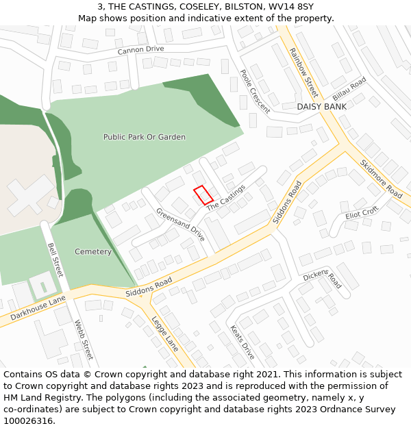 3, THE CASTINGS, COSELEY, BILSTON, WV14 8SY: Location map and indicative extent of plot