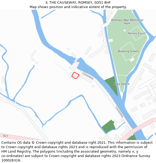 3, THE CAUSEWAY, ROMSEY, SO51 8HF: Location map and indicative extent of plot