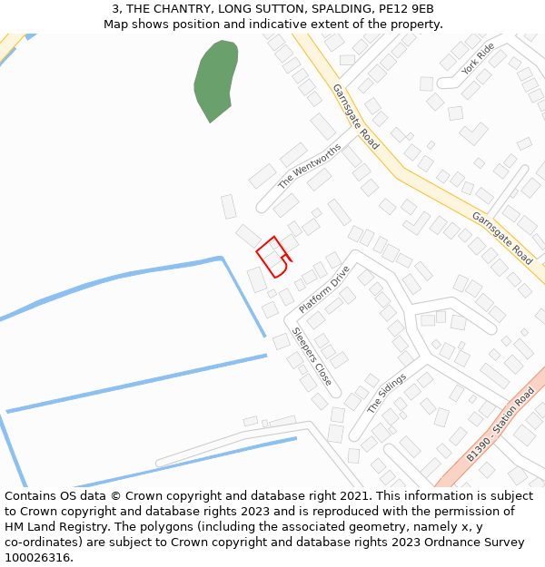 3, THE CHANTRY, LONG SUTTON, SPALDING, PE12 9EB: Location map and indicative extent of plot