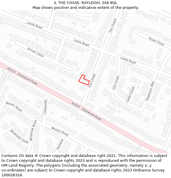 3, THE CHASE, RAYLEIGH, SS6 8QL: Location map and indicative extent of plot