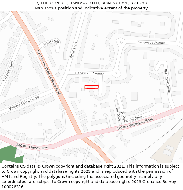 3, THE COPPICE, HANDSWORTH, BIRMINGHAM, B20 2AD: Location map and indicative extent of plot