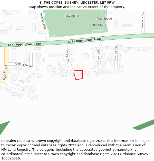 3, THE COPSE, BUSHBY, LEICESTER, LE7 9RW: Location map and indicative extent of plot