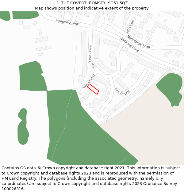 3, THE COVERT, ROMSEY, SO51 5QZ: Location map and indicative extent of plot