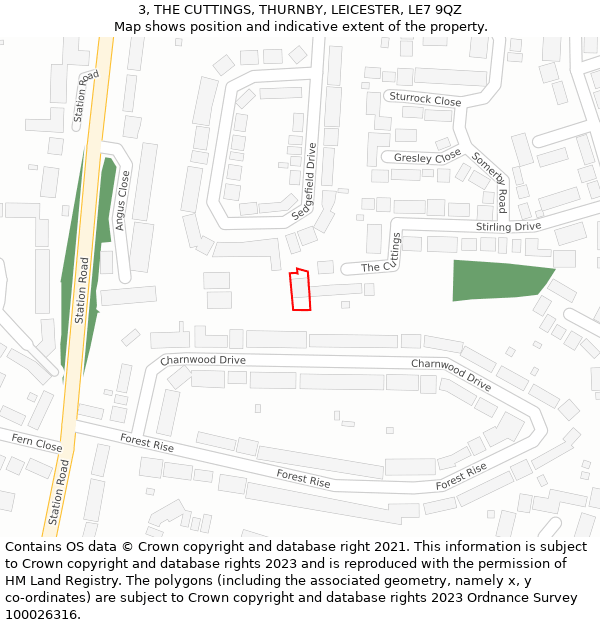 3, THE CUTTINGS, THURNBY, LEICESTER, LE7 9QZ: Location map and indicative extent of plot