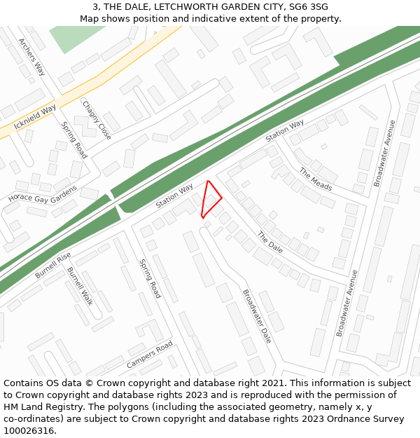 3, THE DALE, LETCHWORTH GARDEN CITY, SG6 3SG: Location map and indicative extent of plot