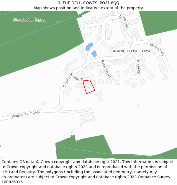3, THE DELL, COWES, PO31 8QQ: Location map and indicative extent of plot