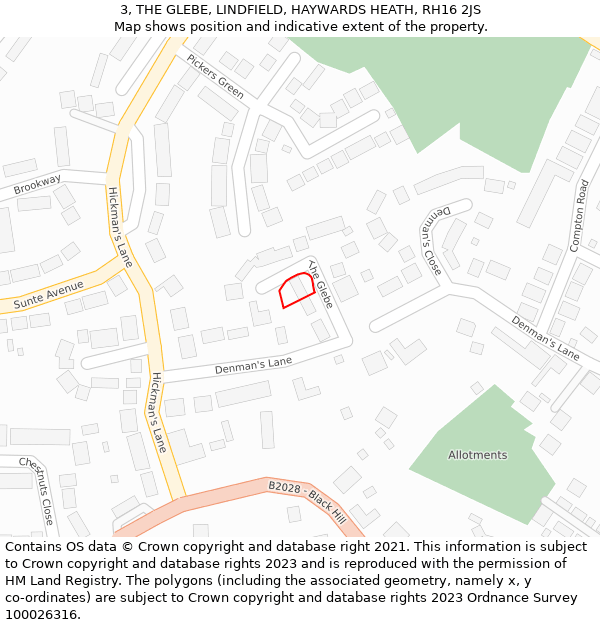 3, THE GLEBE, LINDFIELD, HAYWARDS HEATH, RH16 2JS: Location map and indicative extent of plot