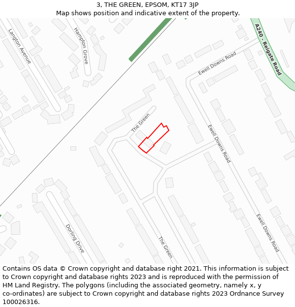 3, THE GREEN, EPSOM, KT17 3JP: Location map and indicative extent of plot