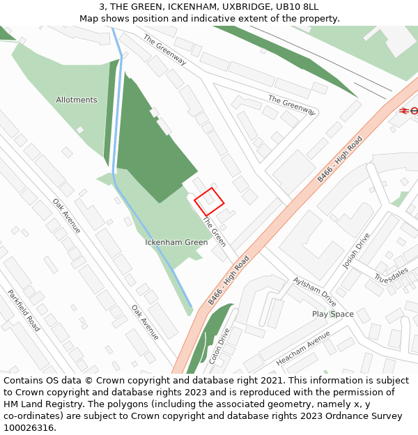 3, THE GREEN, ICKENHAM, UXBRIDGE, UB10 8LL: Location map and indicative extent of plot