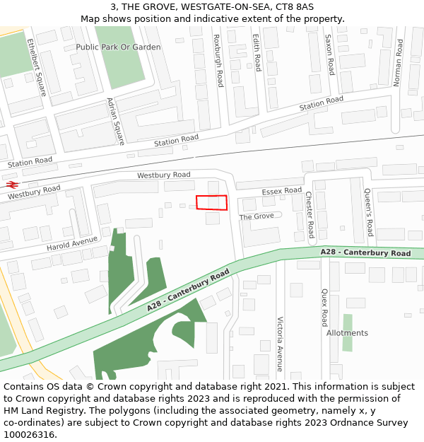 3, THE GROVE, WESTGATE-ON-SEA, CT8 8AS: Location map and indicative extent of plot