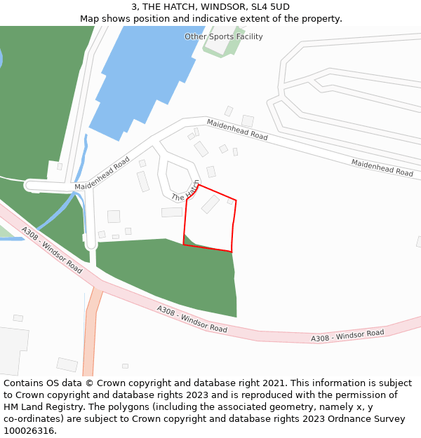 3, THE HATCH, WINDSOR, SL4 5UD: Location map and indicative extent of plot