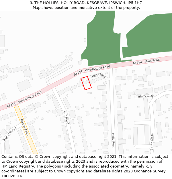 3, THE HOLLIES, HOLLY ROAD, KESGRAVE, IPSWICH, IP5 1HZ: Location map and indicative extent of plot