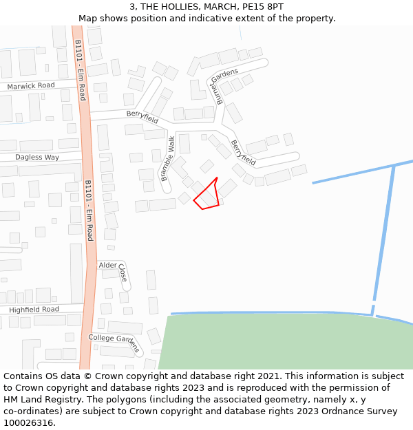 3, THE HOLLIES, MARCH, PE15 8PT: Location map and indicative extent of plot