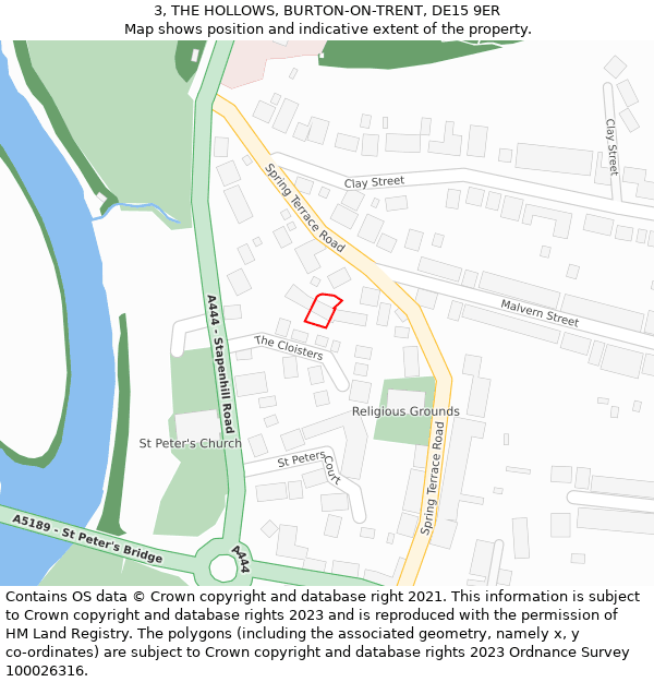 3, THE HOLLOWS, BURTON-ON-TRENT, DE15 9ER: Location map and indicative extent of plot