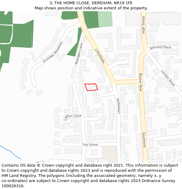 3, THE HOME CLOSE, DEREHAM, NR19 1FE: Location map and indicative extent of plot