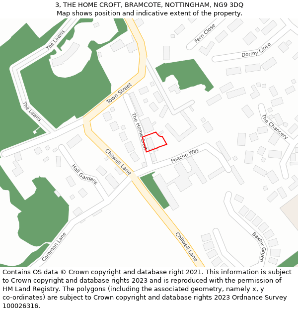 3, THE HOME CROFT, BRAMCOTE, NOTTINGHAM, NG9 3DQ: Location map and indicative extent of plot