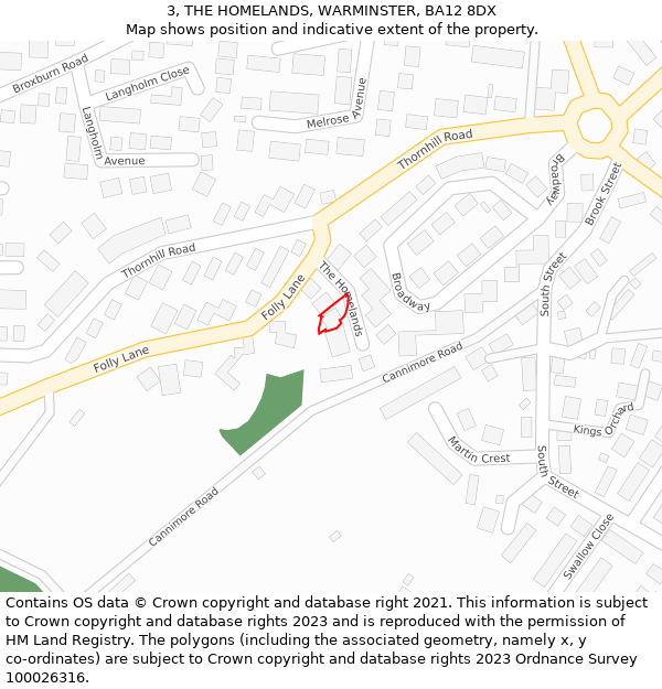 3, THE HOMELANDS, WARMINSTER, BA12 8DX: Location map and indicative extent of plot