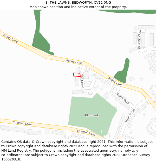 3, THE LAWNS, BEDWORTH, CV12 0NG: Location map and indicative extent of plot