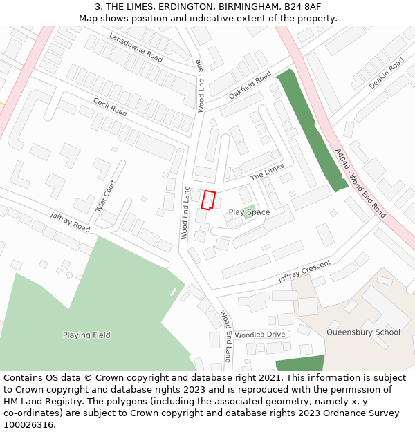 3, THE LIMES, ERDINGTON, BIRMINGHAM, B24 8AF: Location map and indicative extent of plot