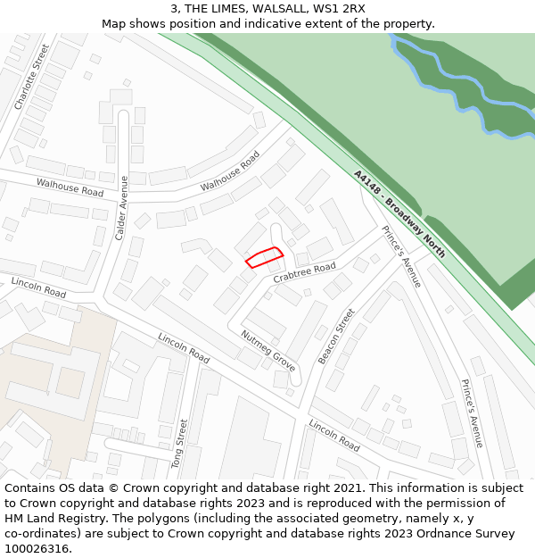 3, THE LIMES, WALSALL, WS1 2RX: Location map and indicative extent of plot