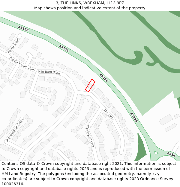 3, THE LINKS, WREXHAM, LL13 9PZ: Location map and indicative extent of plot